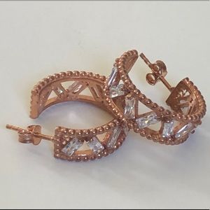 925 Silver cz hoops earrings 14k rose gold plated